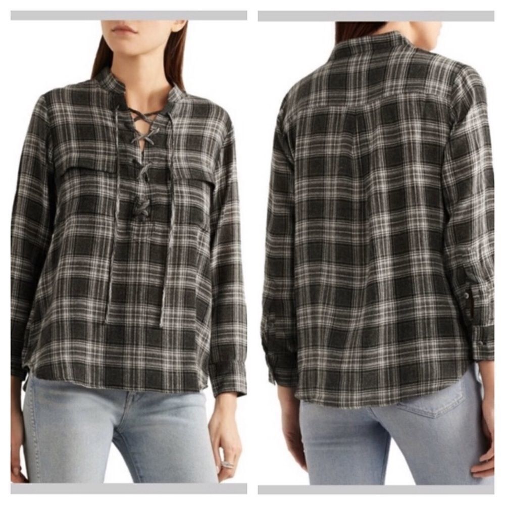 Madewell Draped Laceup Wool Blend Popover Top